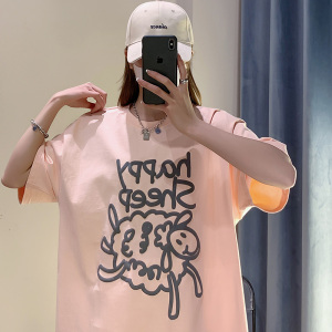 抖音品质260g5色发泡小羊宽松情侣百搭纯棉短袖T恤213-1-TH12控48图片