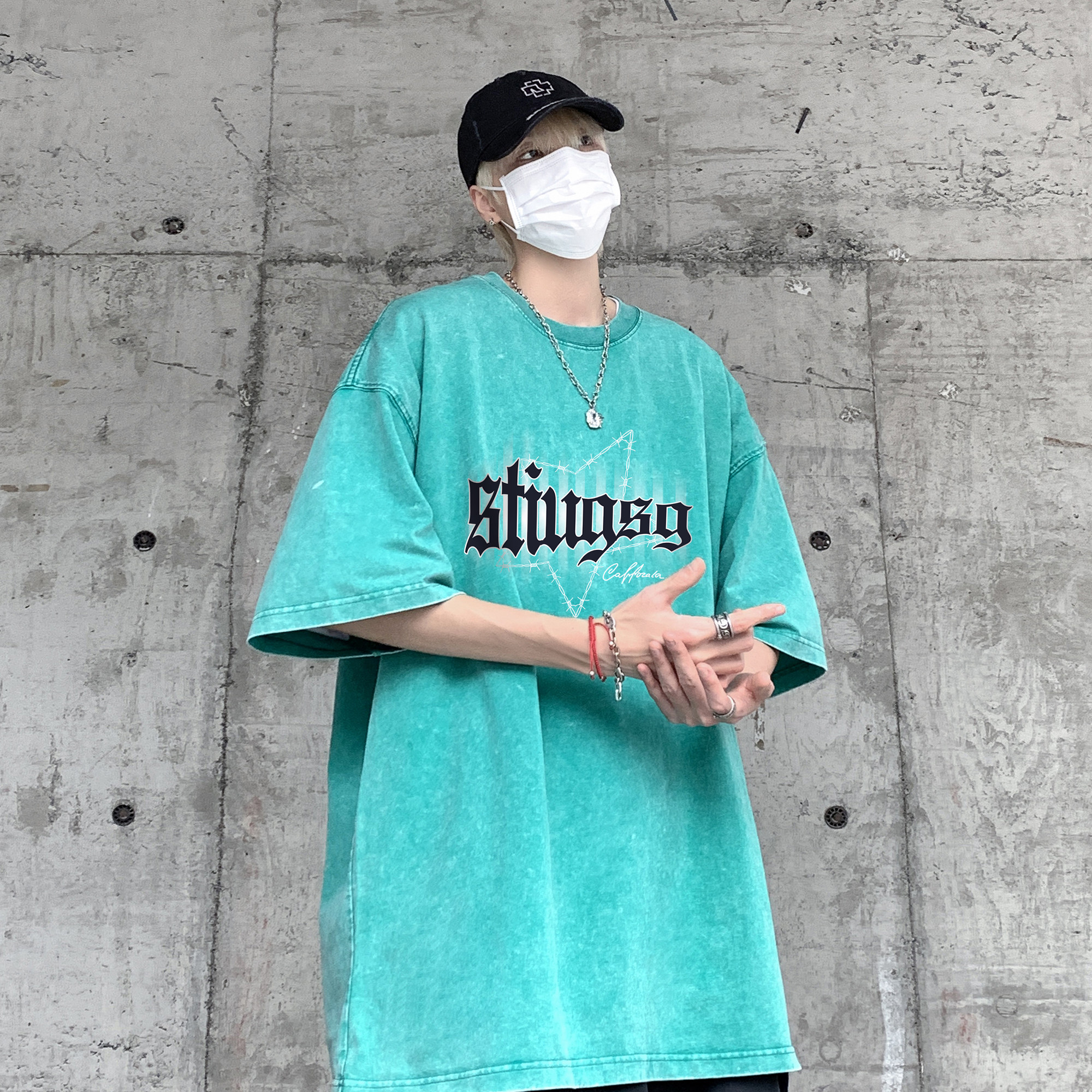 XZ213-1-T10-P3824夏季新品蜡染水洗宽松印花短袖T恤，男装T恤，星座213-1