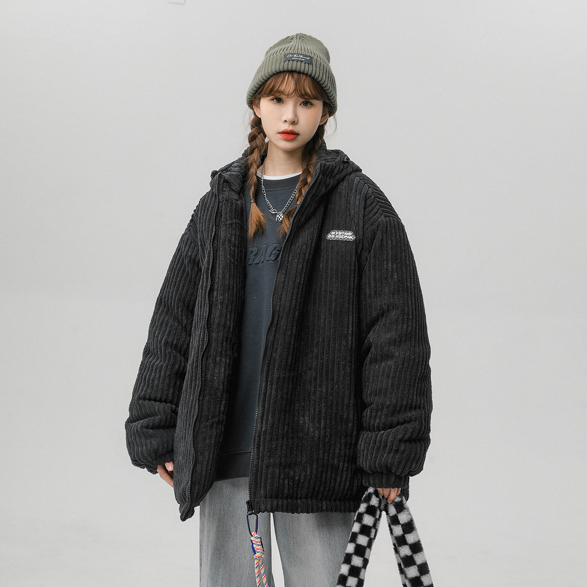 冬新款学生情侣棉服灯芯绒加厚夹棉彩虹挂件213-1 p138控158 my18图片