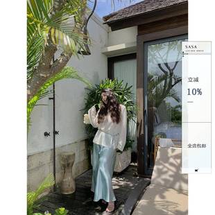 李洒洒子SaSa 裙子女 大码 半身裙缎面A字裙微胖MM遮肉显瘦长裙修身
