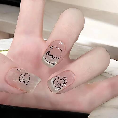 美甲穿戴甲短款卡通可爱小狗学生穿戴美甲显白气质可拆卸手指甲贴