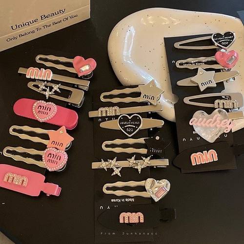 网红辣美多巴胺y2k发夹套装边夹侧边一字夹刘海夹小夹子头饰发卡