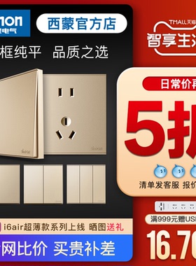 西蒙开关插座官方旗舰店官网E6香槟金色一开五孔USB面板家用多孔