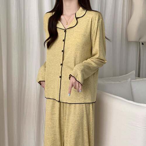 长袖睡衣女秋简约风松弛感款春2026新款人撞色高级感家居服0917e