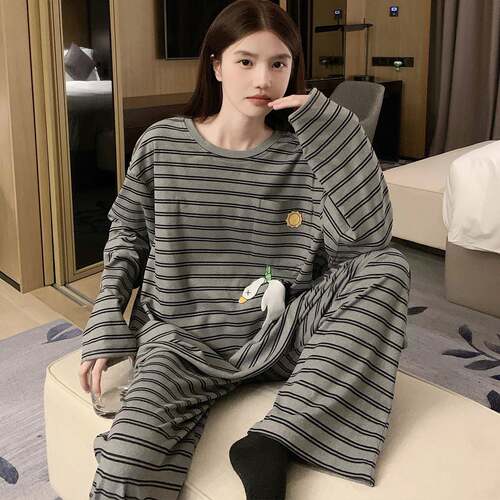 长袖睡衣女秋款冬可爱白鸭家居服套装加厚保暖休闲慵懒风0917e