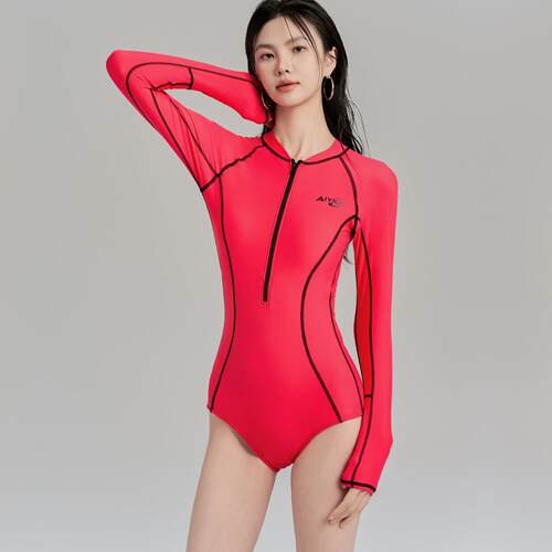 连身泳衣女士长袖修身显瘦浮潜运动高级感冲浪服水母服沙滩0801r