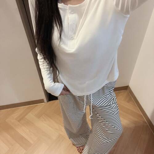 长袖睡衣女秋韩系假两件套款2026新款带胸垫家居服套装0917e