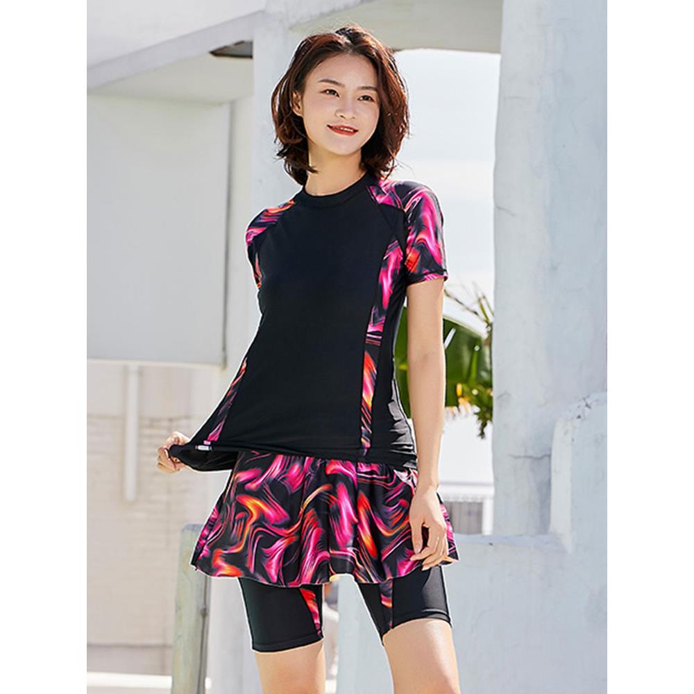 女秋款泳衣成人五分泳裤大码游胖mm遮肉防晒长袖200斤专业运0830b