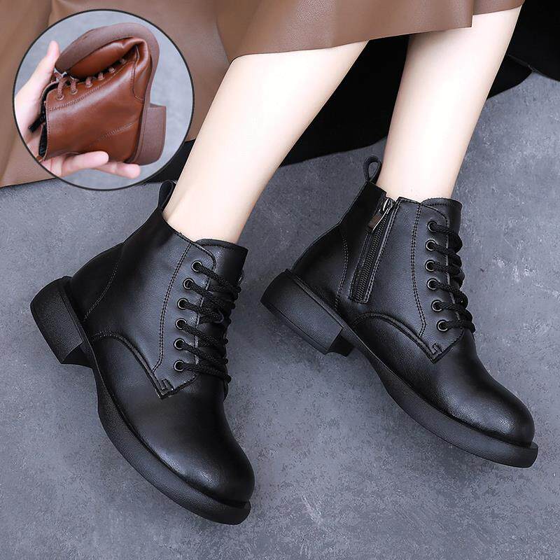 1029h短靴妈妈鞋秋冬款马丁靴加绒皮鞋中老年鞋保暖女士防滑靴