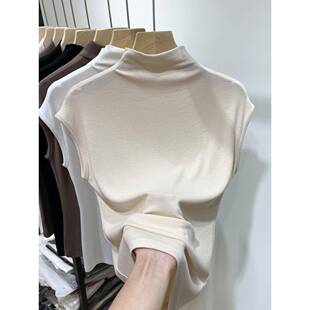 半高领螺纹短袖T恤女春宽松中领半袖T恤气质包肩袖打底衫上0311r