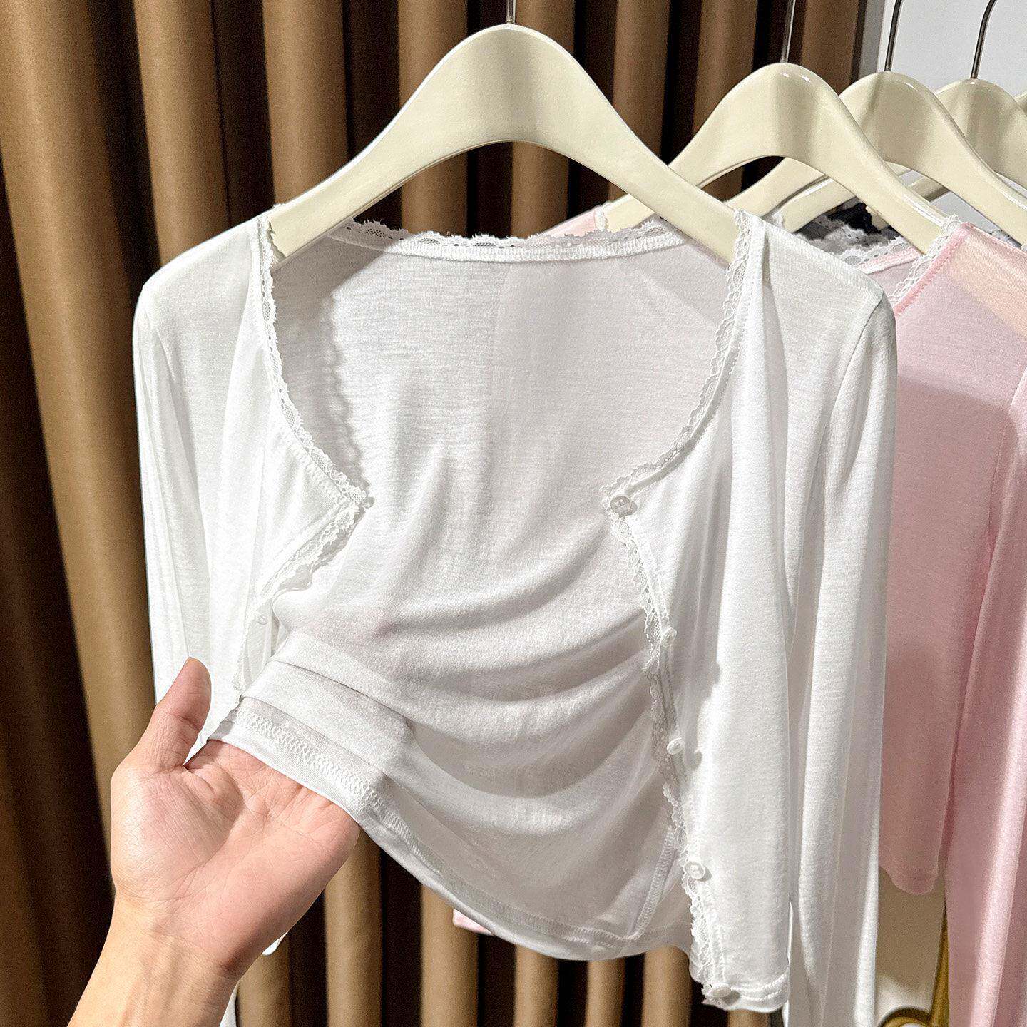 白色花边针织开衫罩衫女莱赛尔薄款坎肩搭配吊带裙外搭披肩0305r