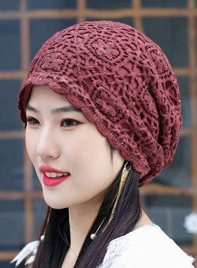 秋冬帽子帽韩版针织钩花帽加帽钩花帽堆堆帽遮白发0123k
