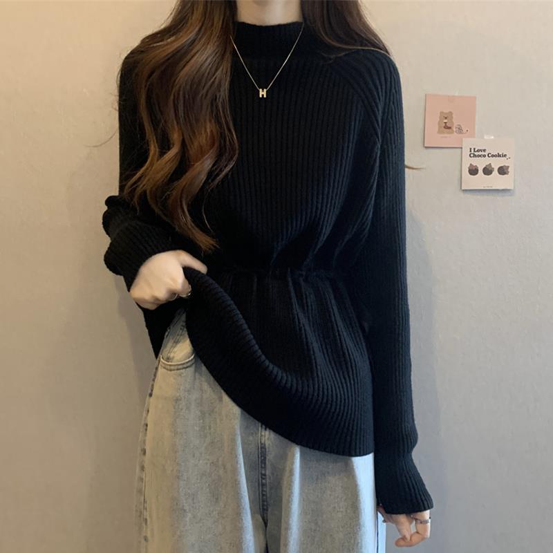 码遮肚子慵懒风宽松毛衣打底衫秋胖妹妹显瘦半高领针织时尚1121k