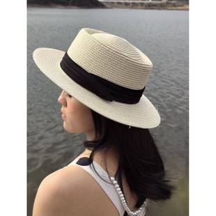 春秋草帽女夏季英伦气质礼帽海边游玩沙滩遮阳帽子草编防晒0116ud