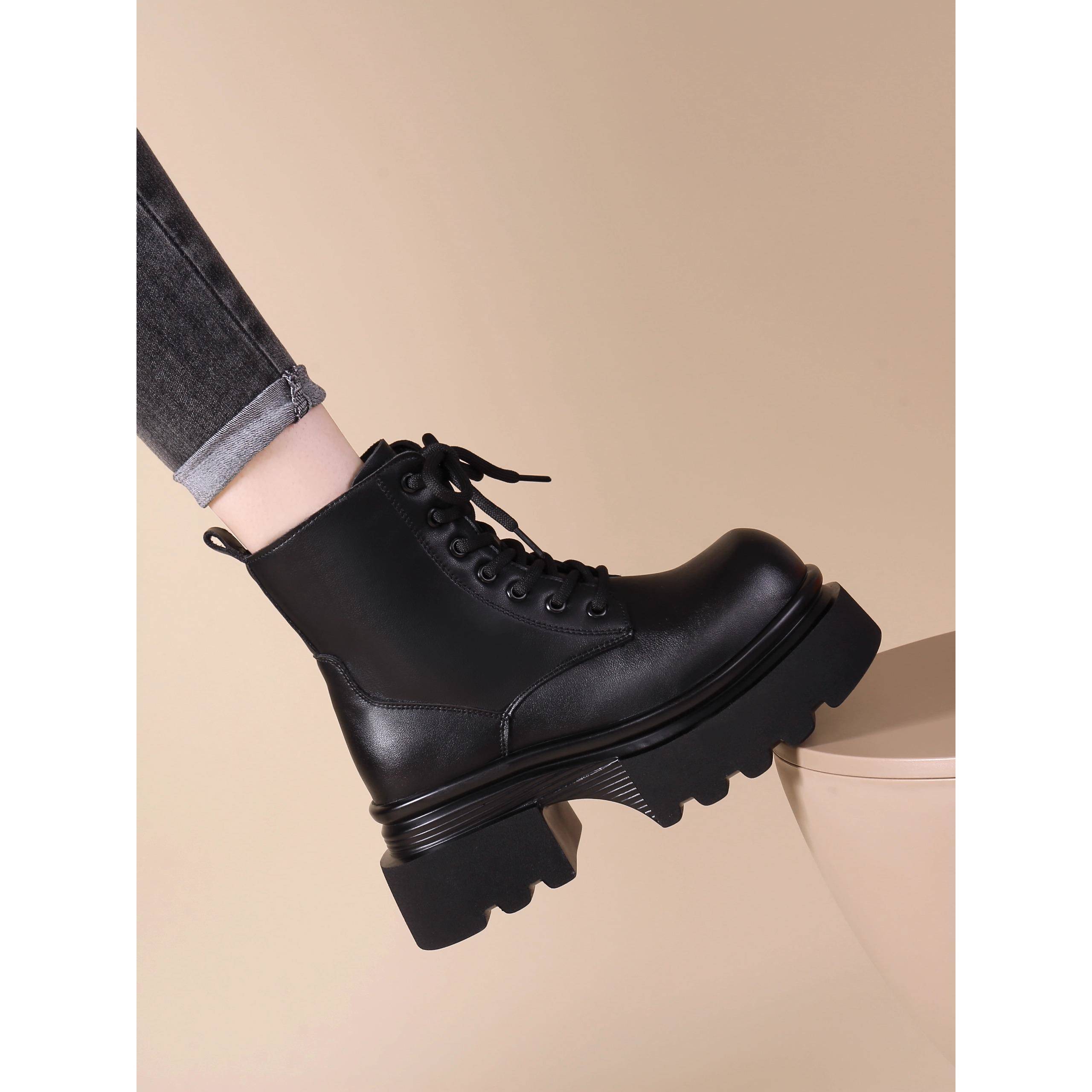 厚底增高7马丁靴女2025新款秋加绒英伦风小个子显瘦防滑短靴1028e