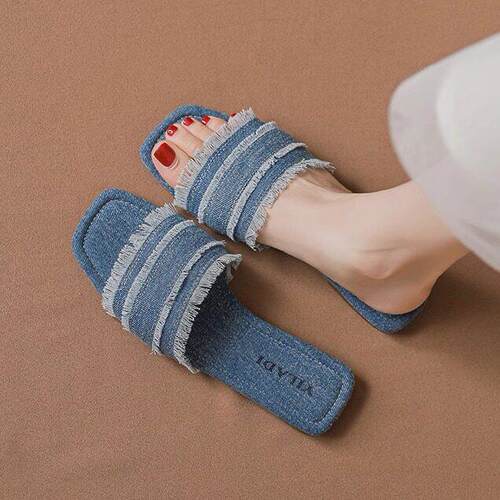 牛仔布法式绝美配裙子小凉拖鞋女2026新款夏季外穿时尚百搭0417r