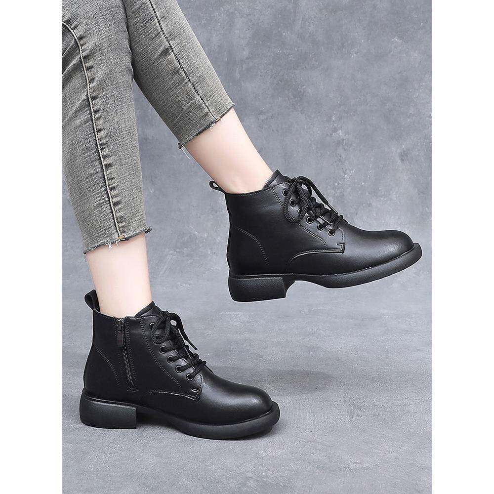 短靴妈妈鞋秋冬款皮鞋加绒中老年鞋保暖女士防滑靴子1029h