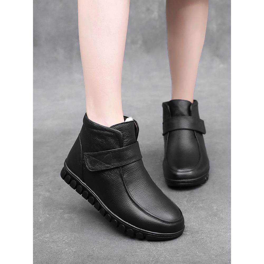 纯妈妈鞋冬季保暖短靴防滑老人雪地靴软底短筒靴女1029h