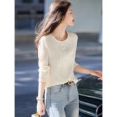 质感长袖 0201e 小众减龄优雅上底衬衫 圆领春秋女t恤新款 百搭西式