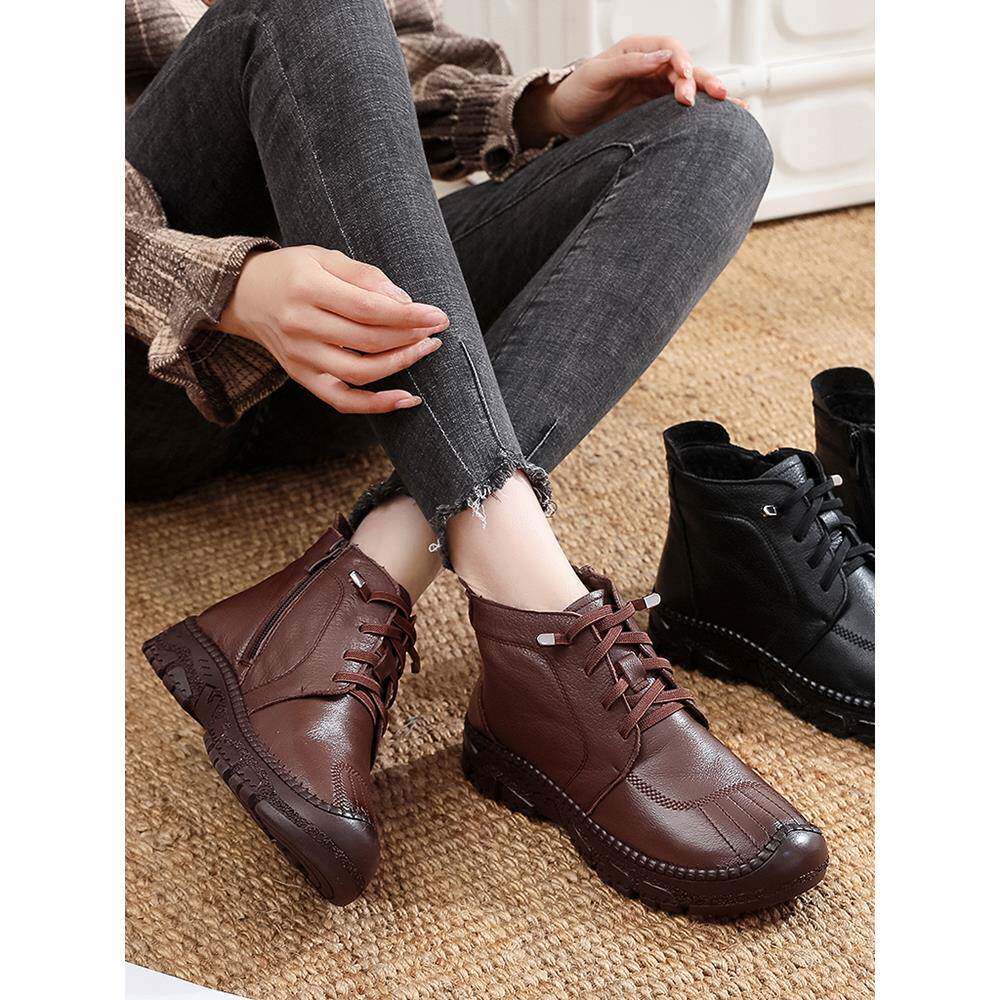 妈妈短靴马丁靴加绒保暖软底老人冬季鞋女休闲防滑靴1029h