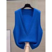 克莱因蓝色V领针织马甲背心女春季 0128e 叠穿无袖 欧货时尚 搭配衬衫