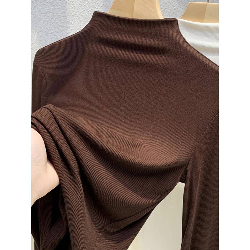 半高领打底衫女2025年新款女装收腰长袖洋气小衫弹内搭长袖1018u1