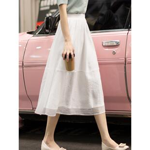 白色半身裙女春夏裙子胖mm大尺码 百褶裙飘逸雪纺长裙a字裙蓬0317r