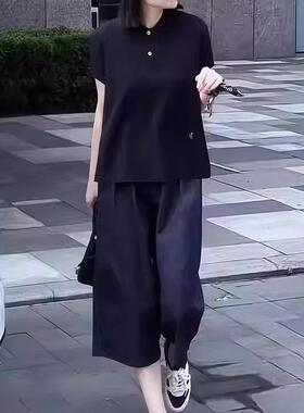 2026夏季新款女士宽松显瘦polo领短袖上衣七分裤裙休闲两件0517r