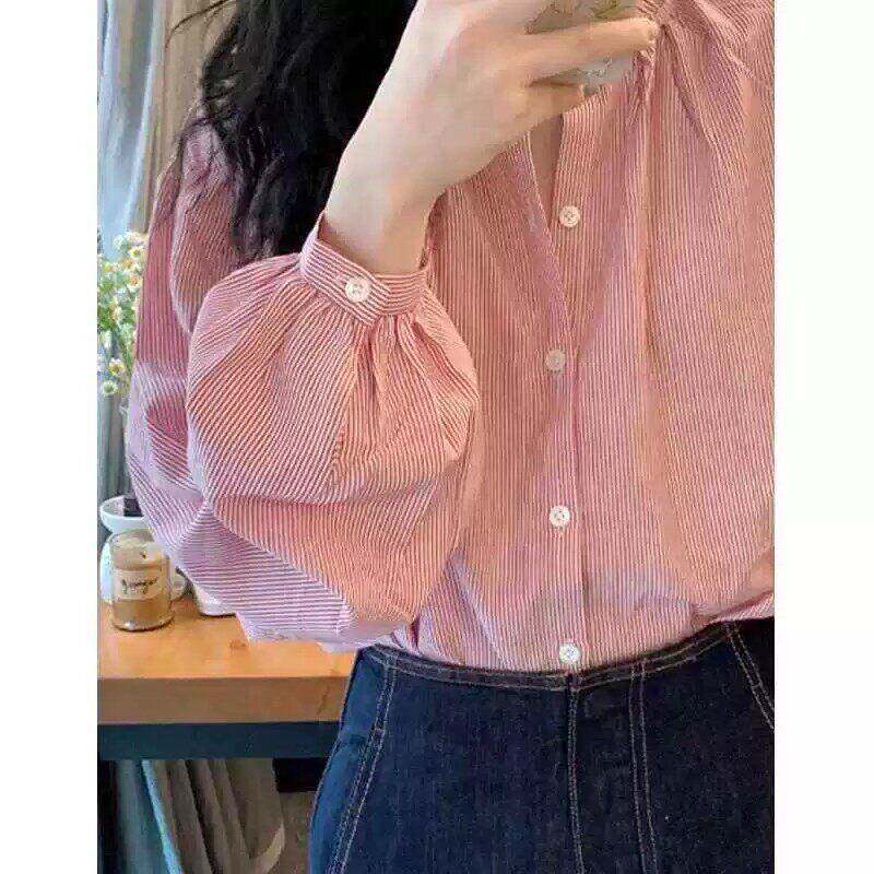 松弛感穿搭秋法式条纹长袖衬衫上衣女春2026新款慵懒风今年1012e