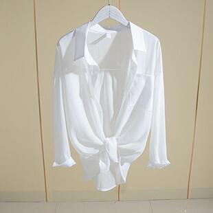 白色雪纺女夏配吊带裙外搭衬衫 高级感垂感冰0330r 薄款 防晒衣女款