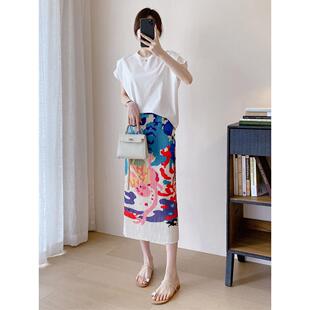 海底美人鱼一生百褶裙女子春季 百褶裙印花直筒裙0317r