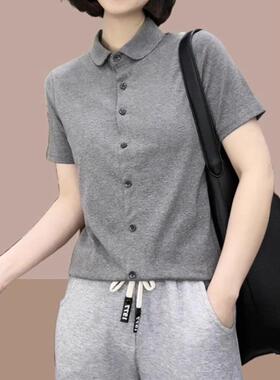 灰色polo衫短袖T恤女2026新款夏季高端扣子衬衫欧货小衫上0418r1