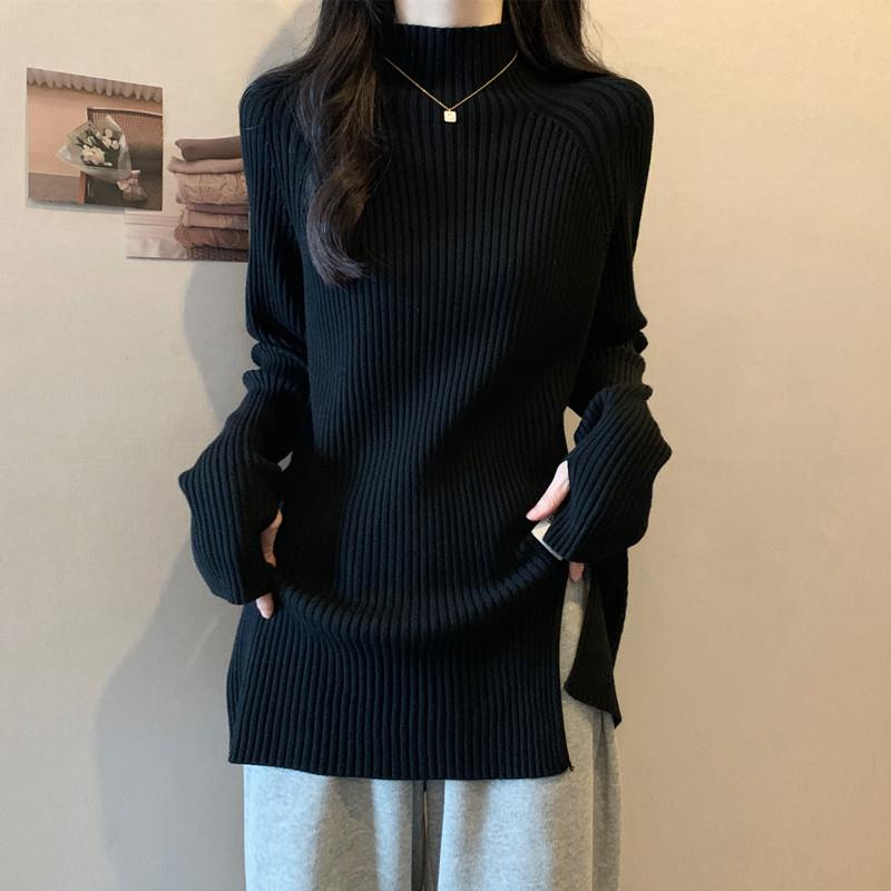 大码遮肚子正肩毛衣打底衫秋胖妹妹内搭半高领针织上衣时尚1121k
