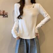大尺码 显瘦百搭减龄打底0201e T恤女春秋胖修身 韩版 遮肚子别致长袖