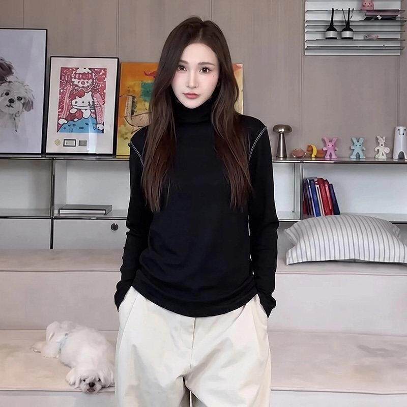 轻熟小众黑色针织衫女2026秋季高领毛衣内搭打底衫法式高级1018e
