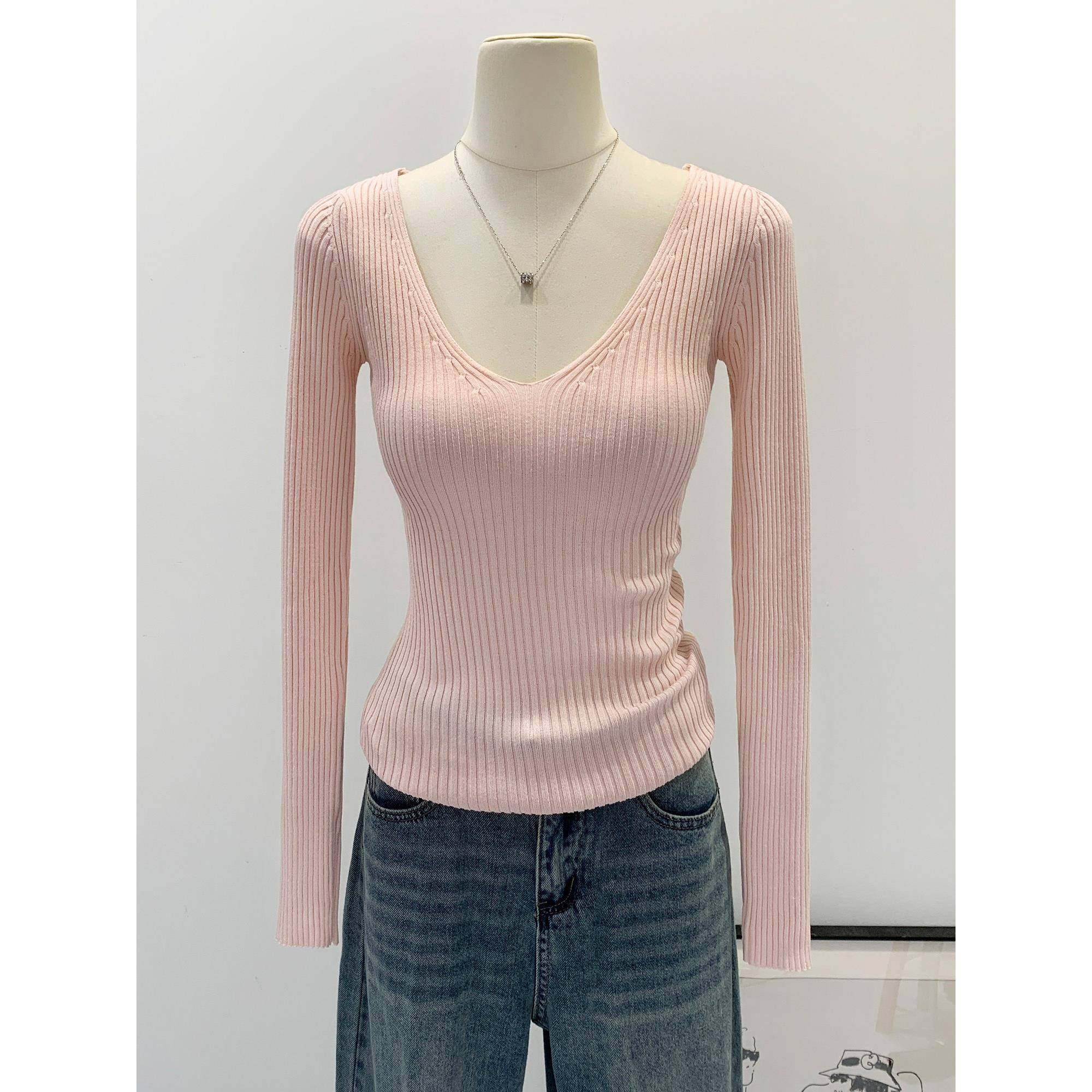 韩系温柔甜美风粉色V领长袖内搭针织衫女2026秋季新款巨好看0111u,女装/女士精品,T恤,淘宝优惠券,粉丝福利购,淘宝优惠卷