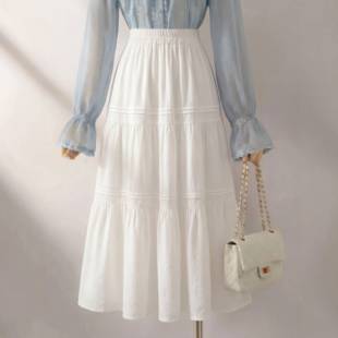 高腰蛋0317r 穿搭胖mm显瘦宽松中长款 大码 白色高级感半身裙女春季
