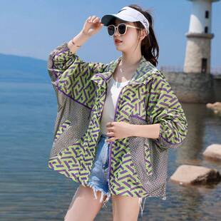 防晒衣女款 服时尚 2026新款 印花拼色防晒衫 透气0325e 宽松大码 夏季