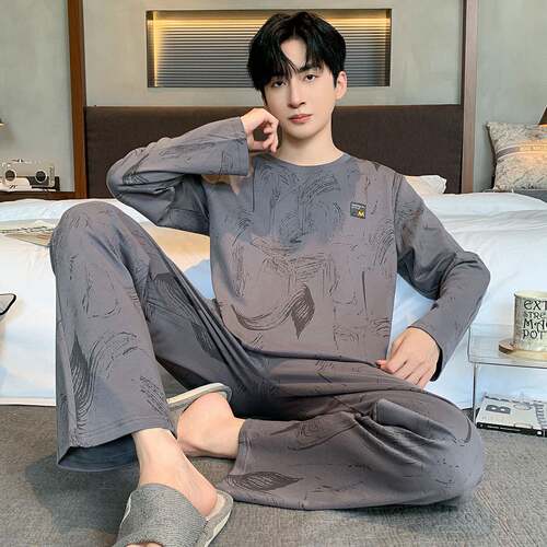 睡衣女秋男春长袖长裤年韩版简约可外穿家居服套装0920e