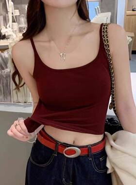 安可拉红色美式小吊带背心秋冬西装内搭文胸一体打底带胸1222k
