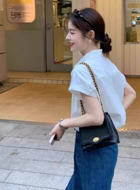 白色衬衫女士感时尚法式短袖衬衣夏季新款绝美小飞袖宽松上0517r