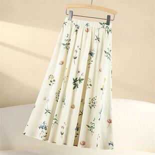 2026春夏韩版 高腰A字碎花中长半身裙棉宽松休闲长裙0317r