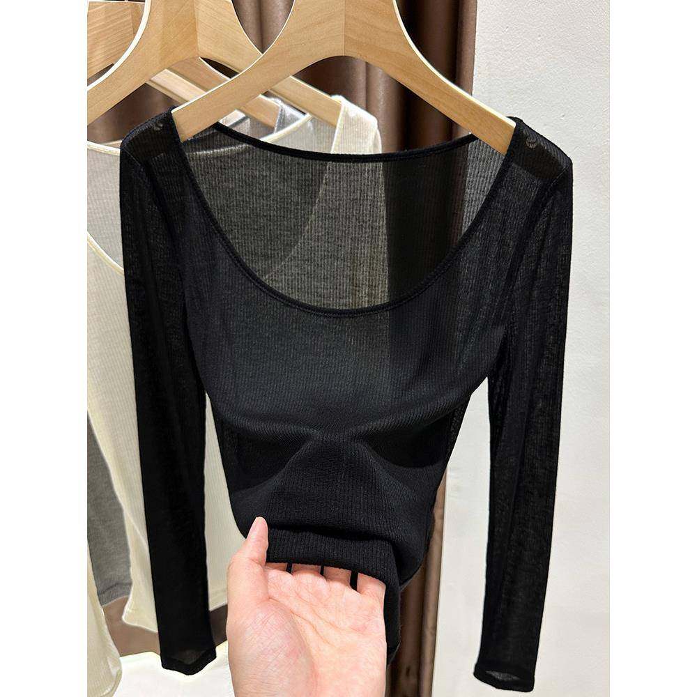 新款大圆领针织打底衫女秋内搭黑色螺纹长袖t恤性感低胸微透0117h,女装/女士精品,T恤,淘宝优惠券,粉丝福利购,淘宝优惠卷