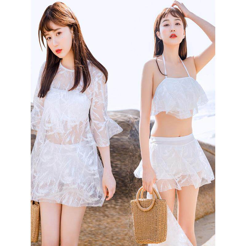 泳衣女分体三件套蕾丝款微胖女保守显瘦裙式小胸韩版纯欲风0416r