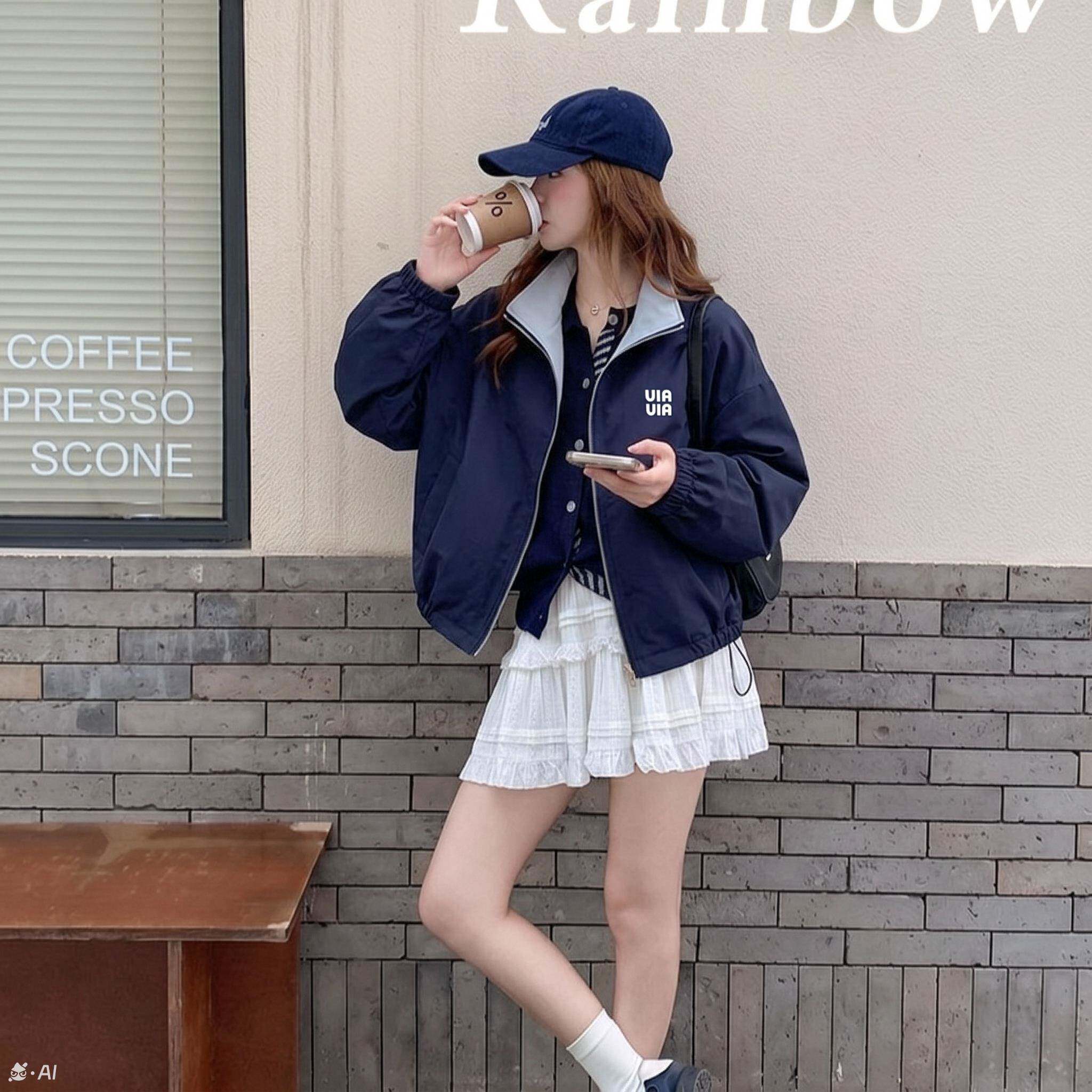 2026时髦立领两面穿新款春秋款潮流火短外套女款小个子百搭1014e