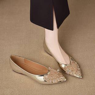 2026春夏款内增高绝美单鞋女平底鞋尖头浅口巨好看水钻女鞋0312r