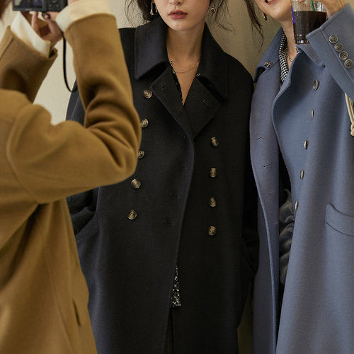 巴黎灰西装领纯羊毛双面呢大衣女