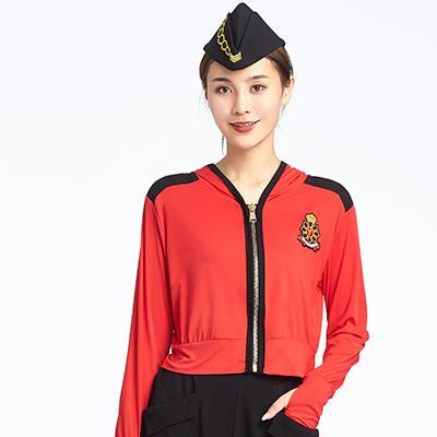 2025年水兵舞服装全新女套装夏季新款红上衣防晒衣帽衫薄舞蹈户外