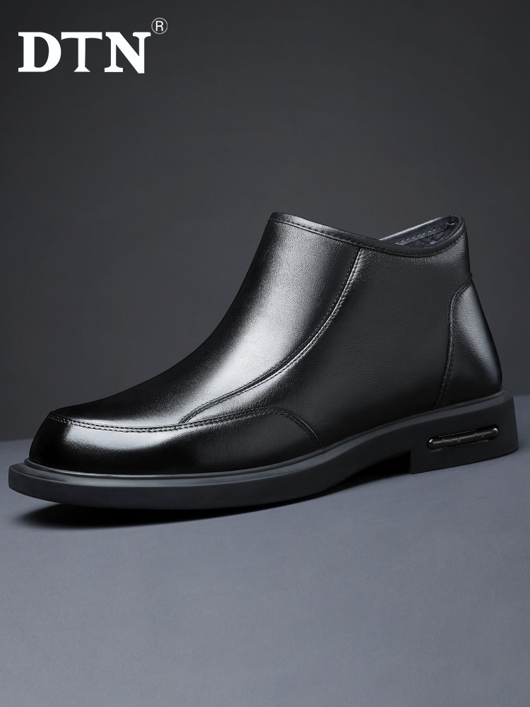 DTN2024 WINTER BOOTS MENS LEATHER VELVET WARM COTTON BOOTS CASUAL COTTON SHOES HIGH TOP MENS CHELSEA BOOTIES