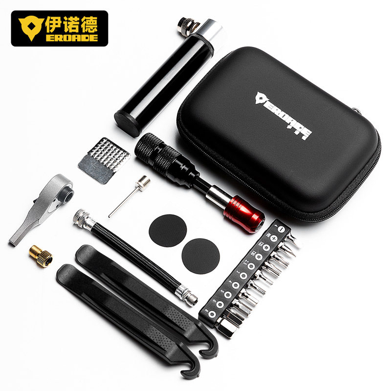 伊诺德EROADE自行车维修工具包补胎打气修理套装多功能棘轮扳手
